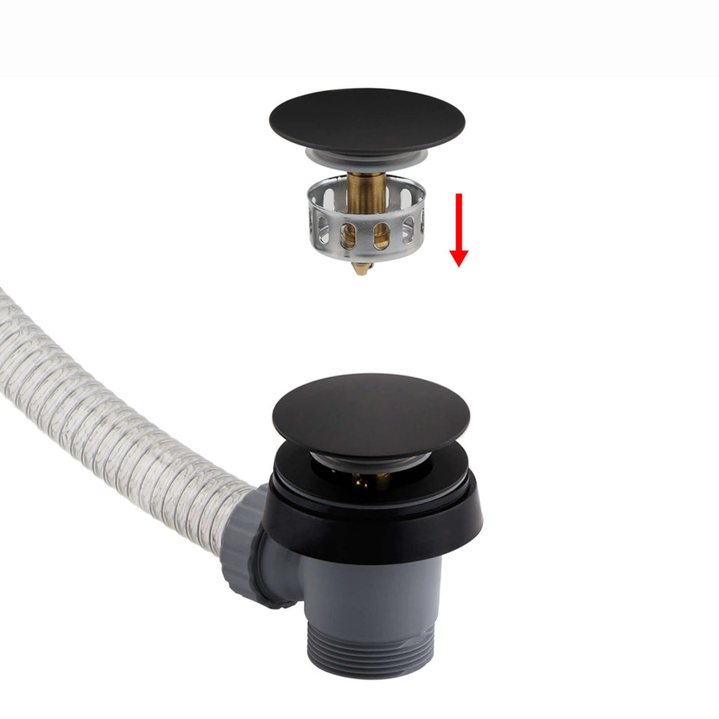 Easy clean cut to size pipe bath sprung waste & overflow (bath thickness 5-15mm) - matt black