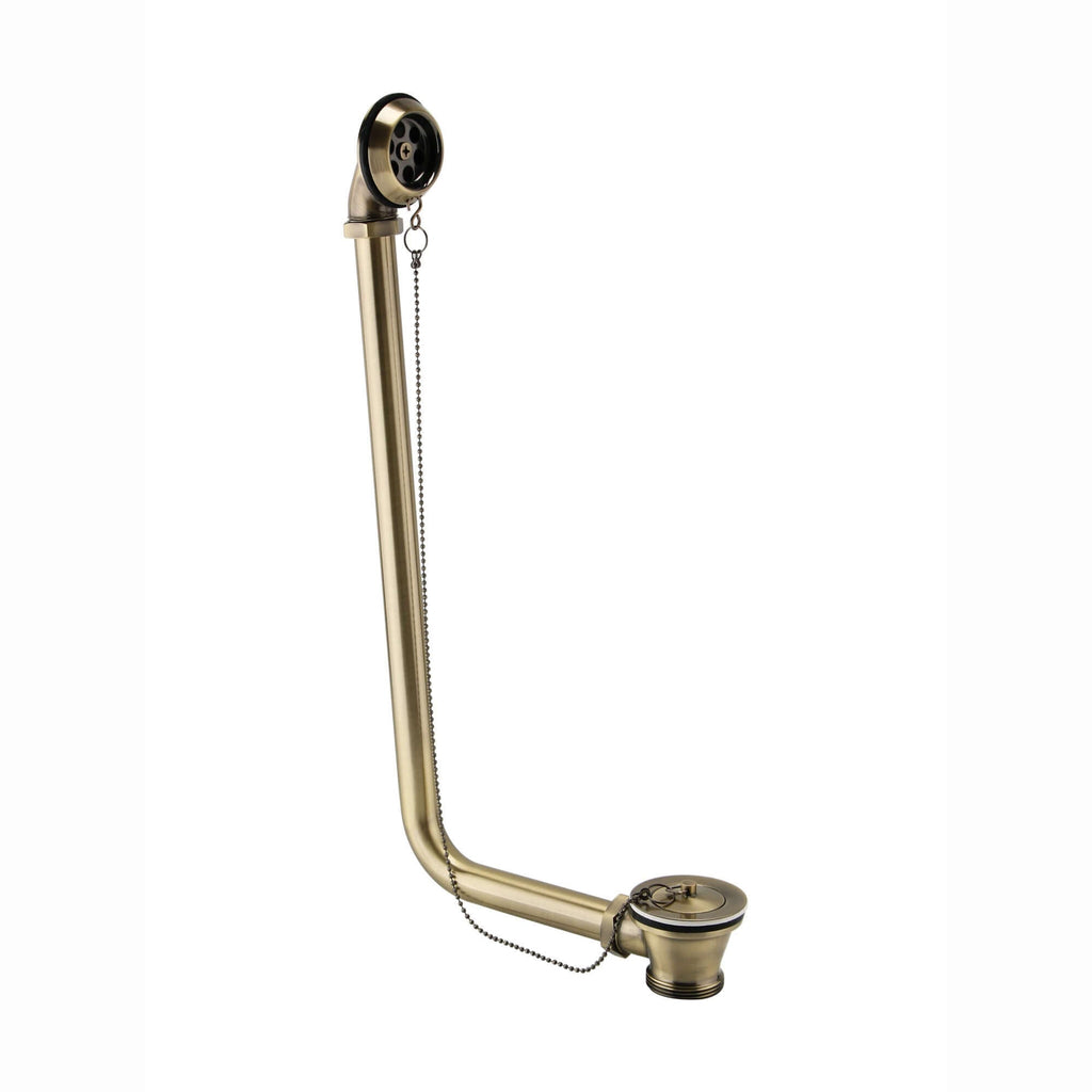 Traditional Exposed Bath Retainer Waste & Ball Chain Plug with Overflow - Antique Brass