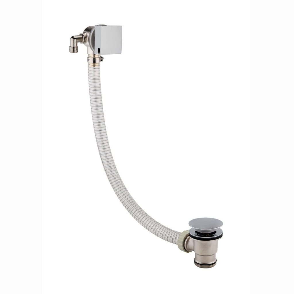 Square freeflow bath filler with overflow and clicker waste - chrome