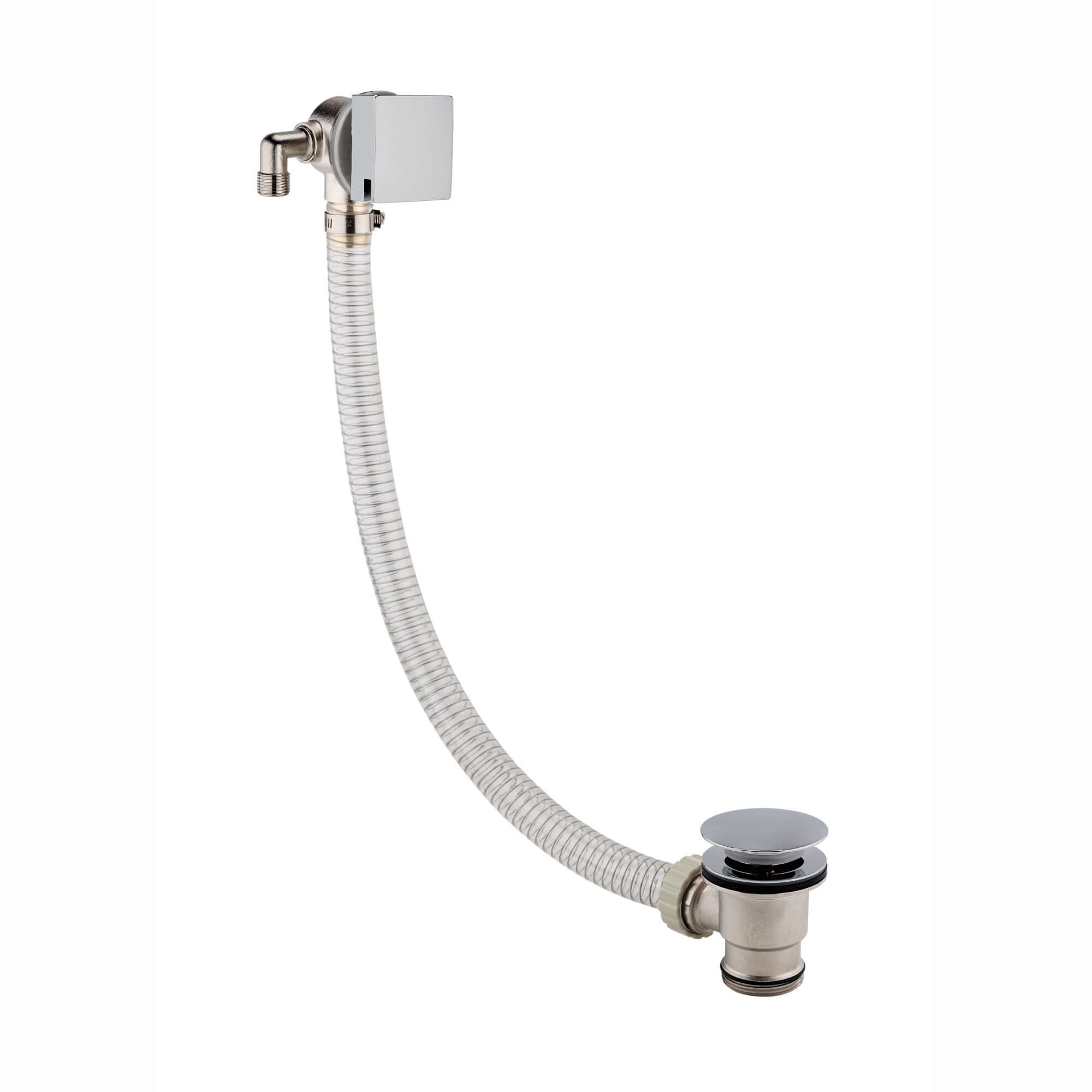 Square freeflow bath filler with overflow and clicker waste - chrome