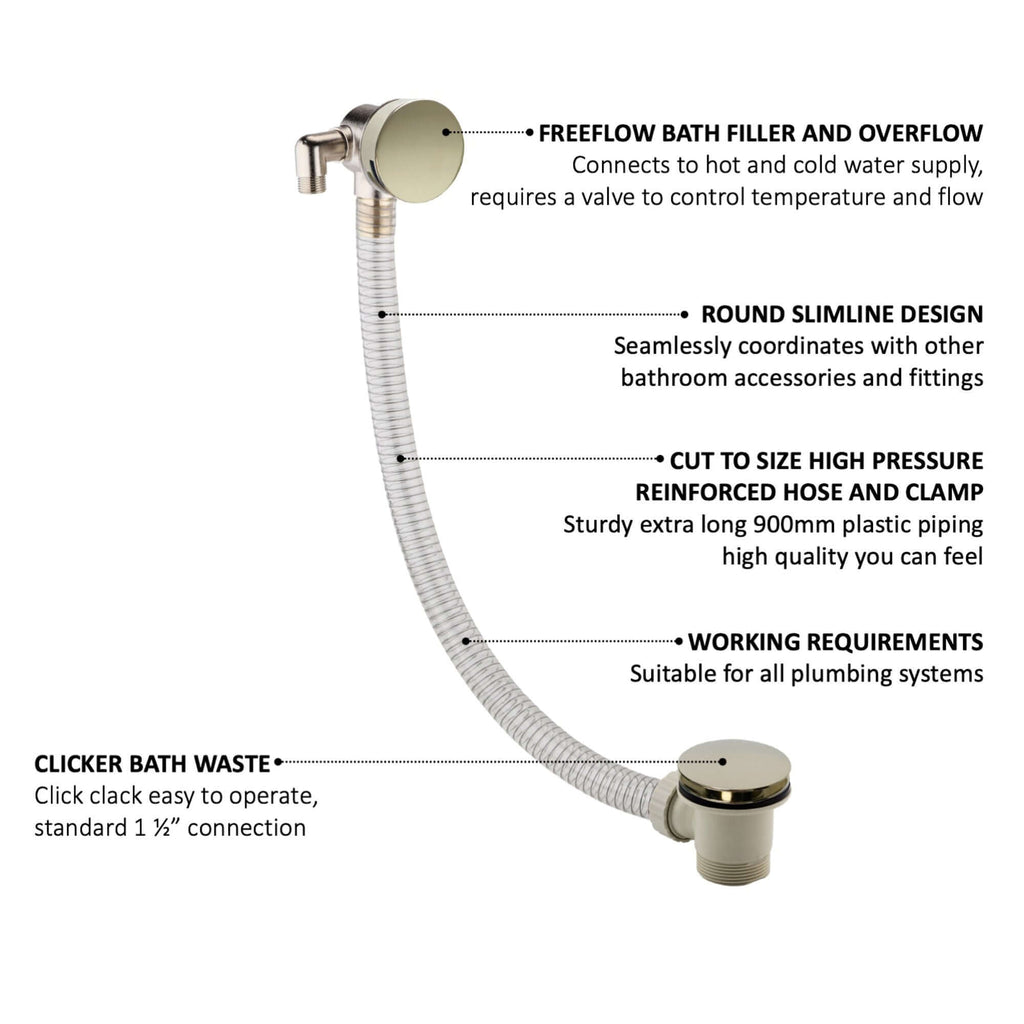 Round Bath Filler with Easy Clean Sprung Waste & Overflow - Gold
