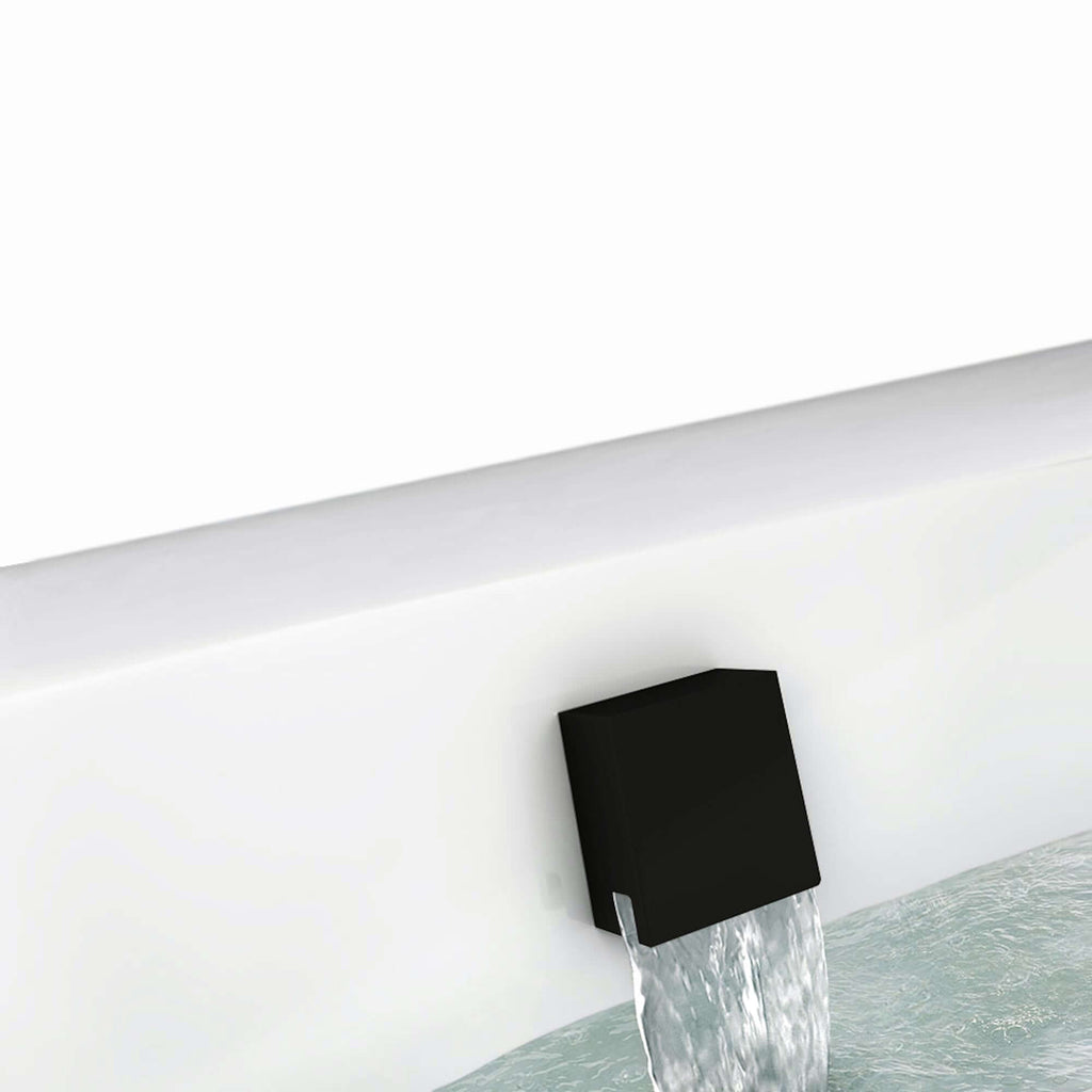 Square freeflow bath filler with overflow and clicker waste - matt black