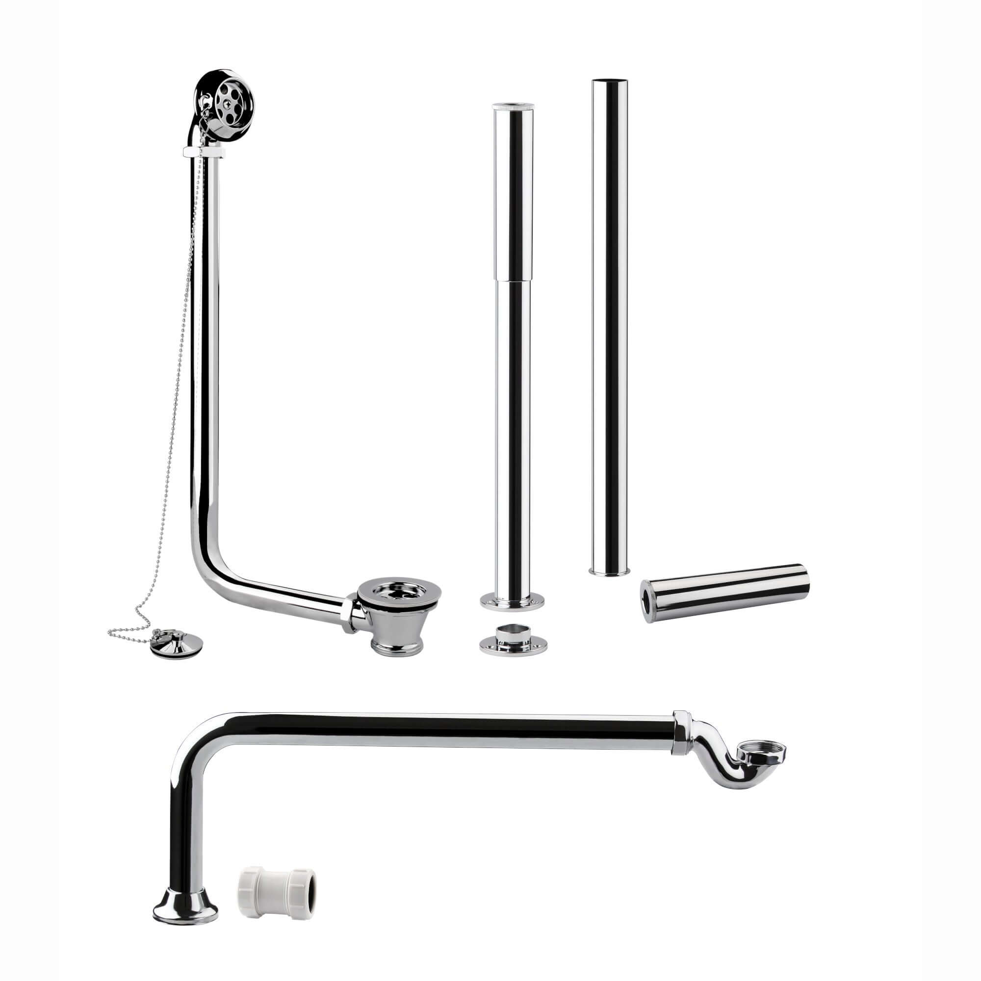 Roll top bath pack incl. exposed bath waste, shrouds and bath trap - chrome