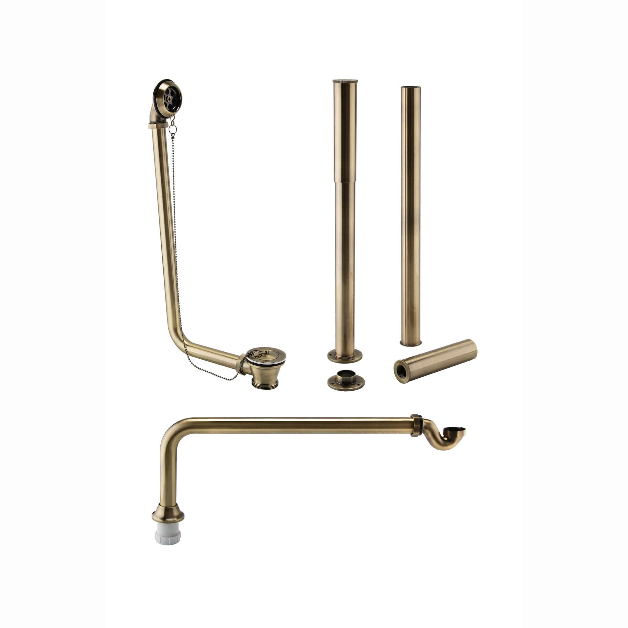 Roll top bath pack incl. exposed bath waste, shrouds and bath trap - antique brass