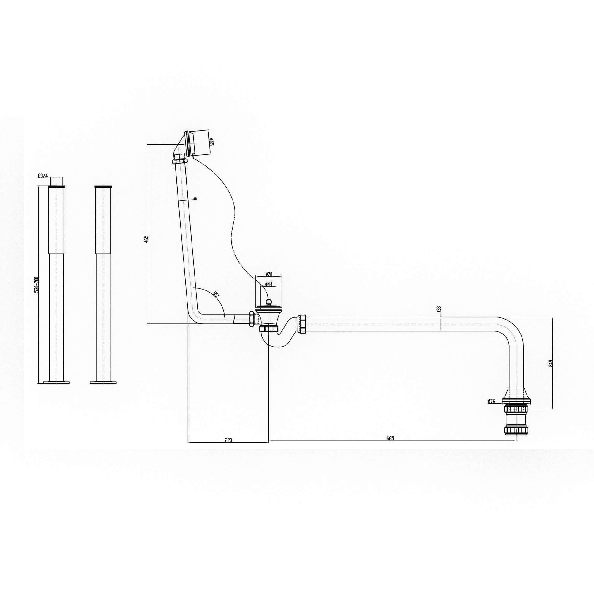 Roll top bath pack incl. exposed bath waste, shrouds and bath trap - antique brass