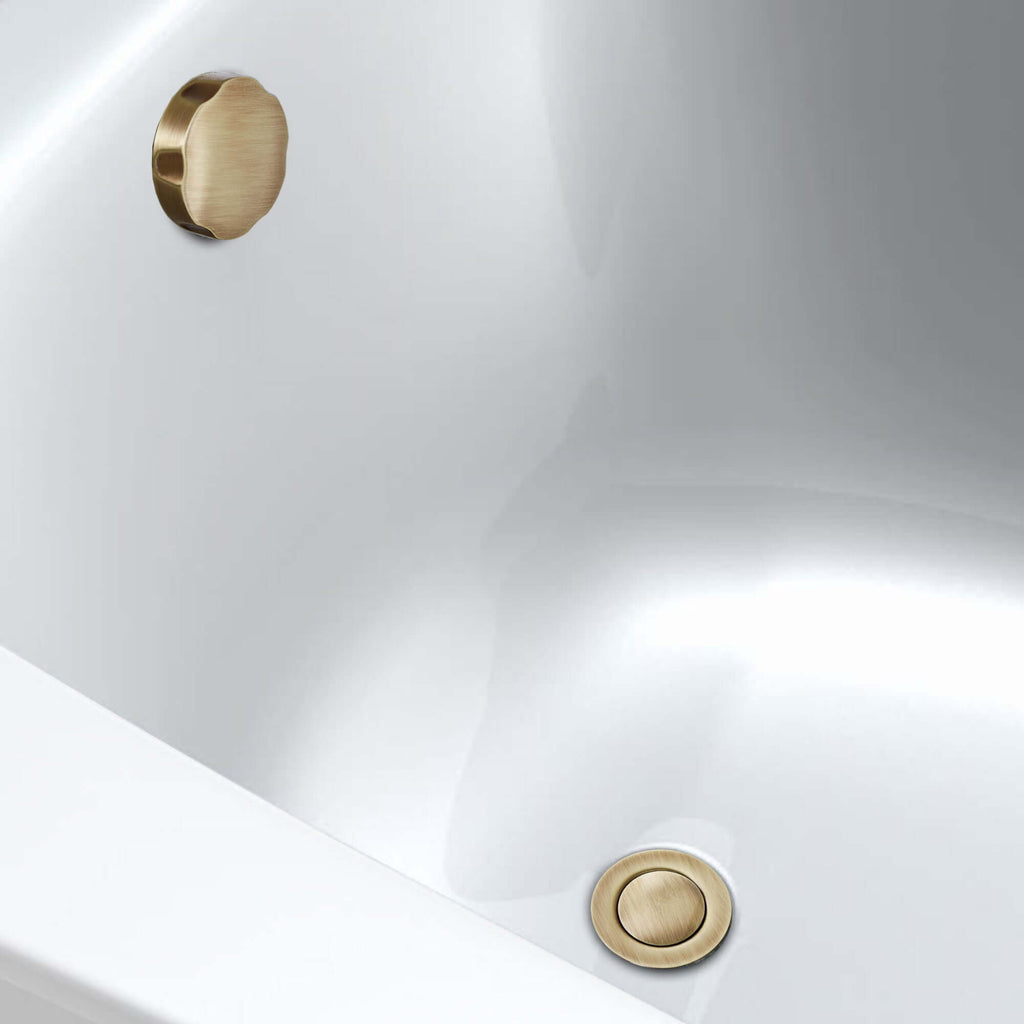 Bath pop up waste with overflow suitable for 5-25mm bath thickness - antique brass