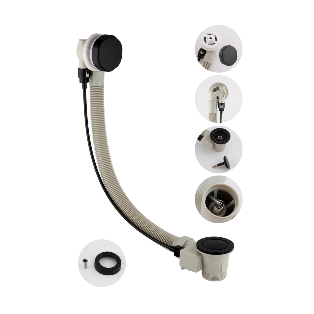 Bath pop up waste with overflow suitable for 5-25mm bath thickness - matt black