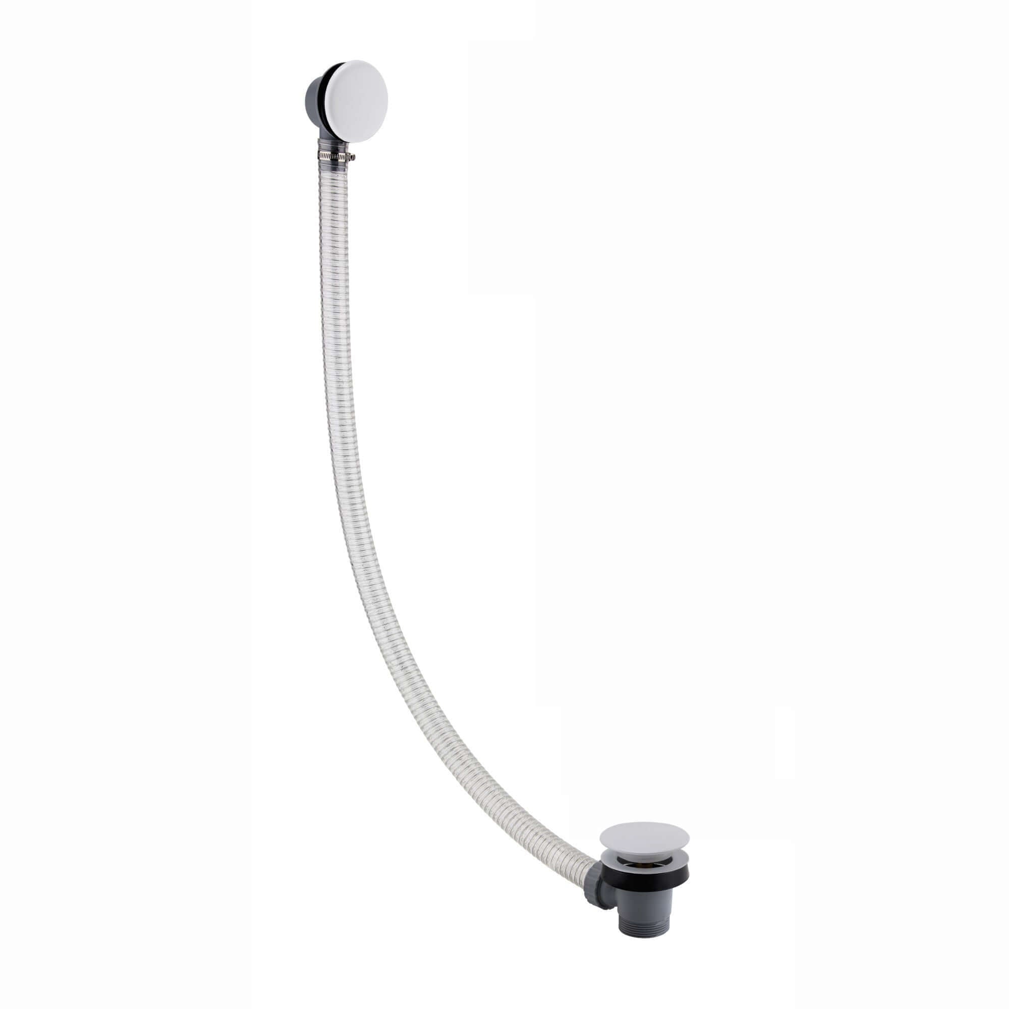 Easy clean cut to size pipe bath sprung waste & overflow (bath thickness 5-15mm) - matt white