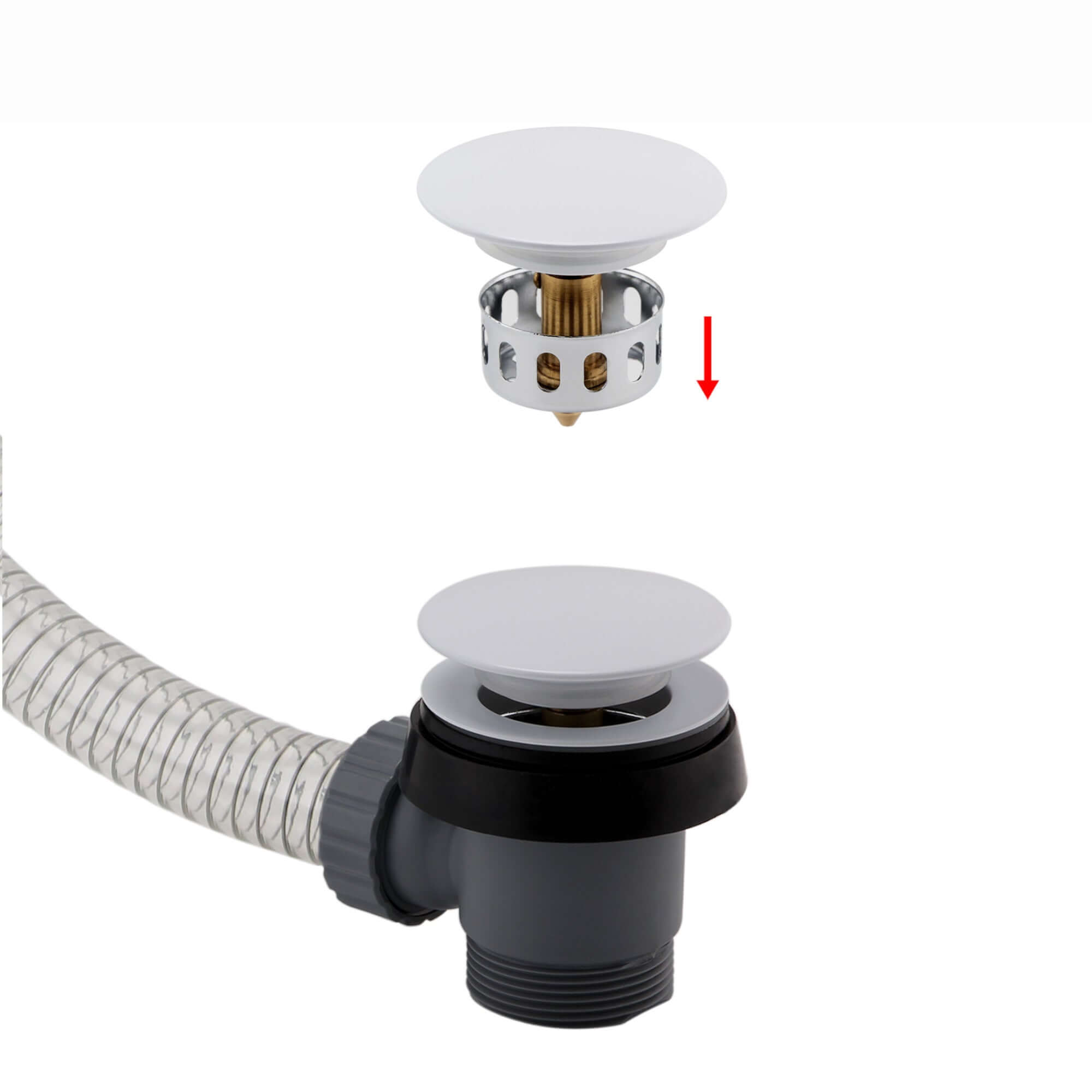 Easy clean cut to size pipe bath sprung waste & overflow (bath thickness 5-15mm) - matt white