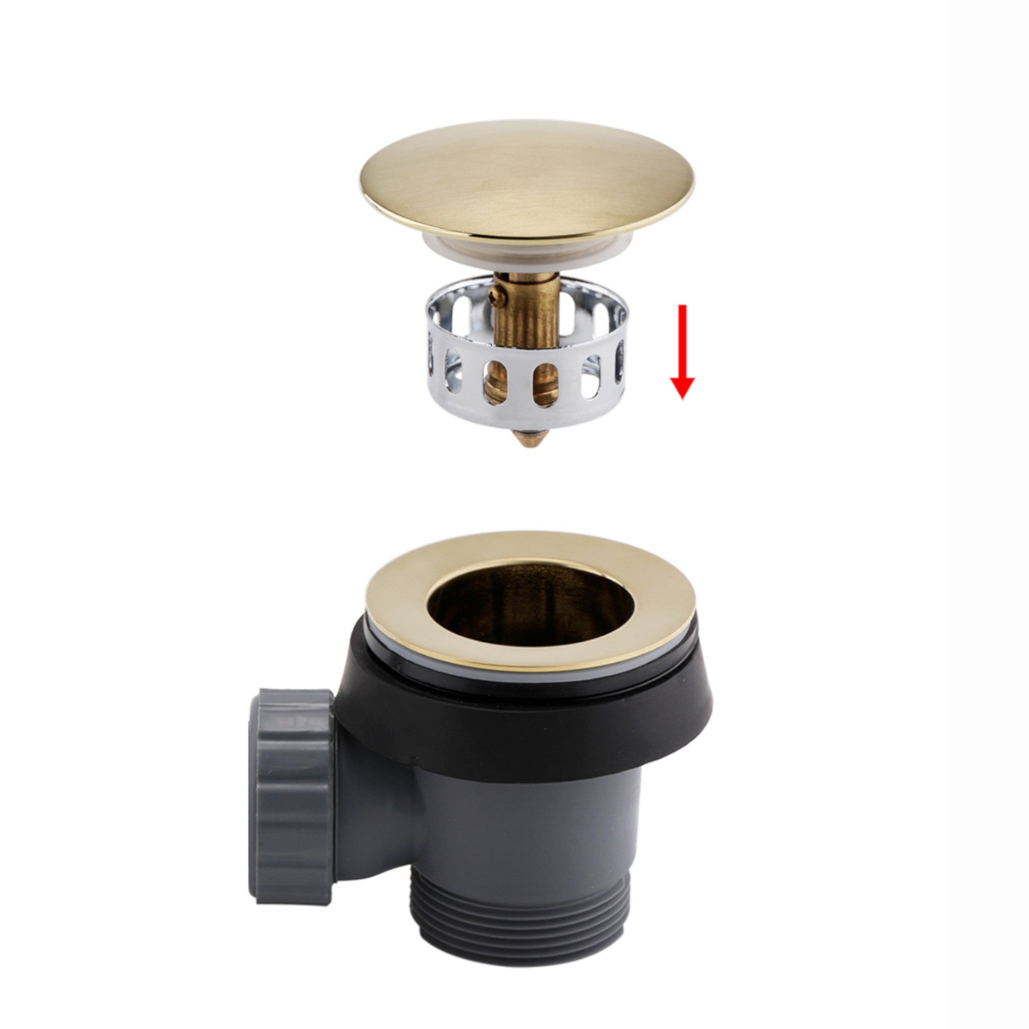 Easy clean cut to size pipe bath sprung waste & overflow (bath thickness 5-15mm) - brushed brass