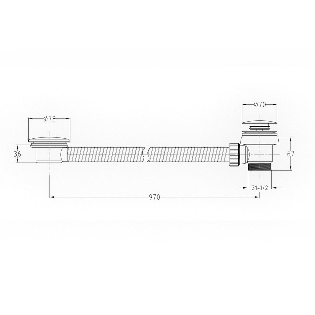 Easy clean cut to size pipe bath sprung waste & overflow (bath thickness 5-15mm) - brushed brass