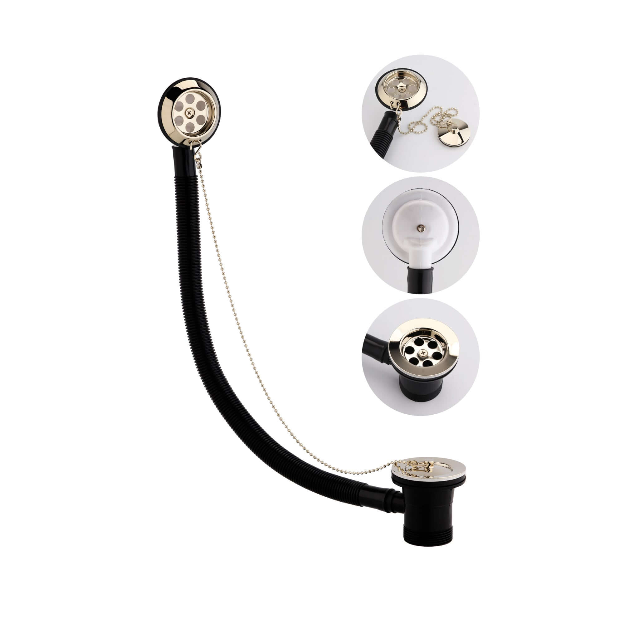 Traditional bath retainer waste & ball chain plug with overflow - gold