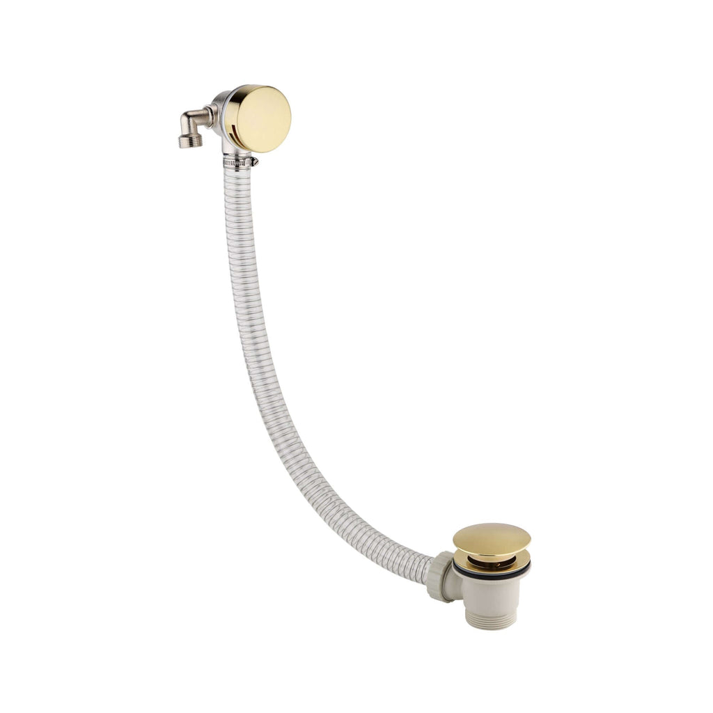 Round freeflow bath filler with overflow and clicker waste - brushed brass