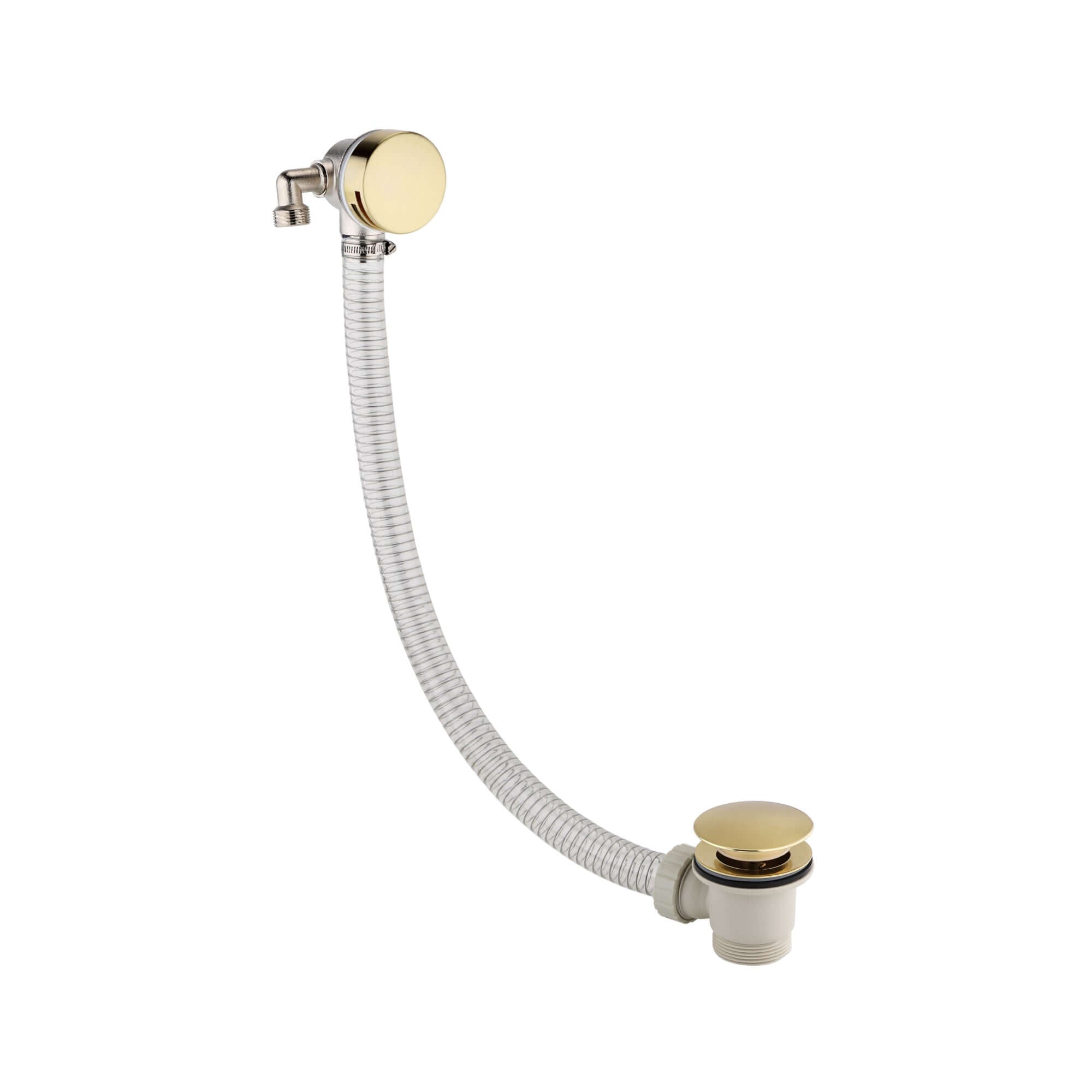 Round freeflow bath filler with overflow and clicker waste - brushed brass