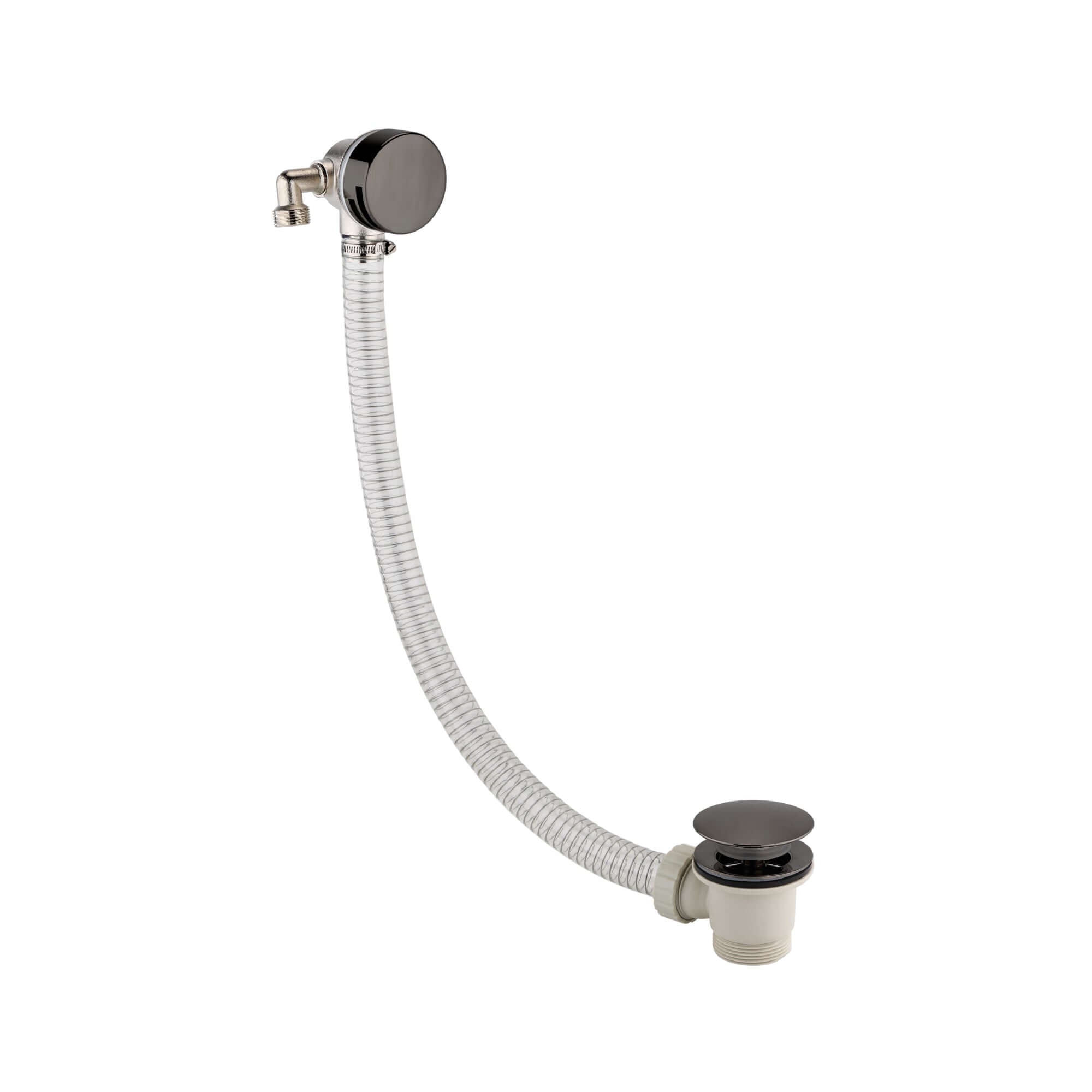 Round freeflow bath filler with overflow and clicker waste - gunmetal grey