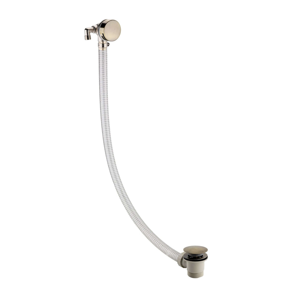 Round freeflow bath filler with overflow and clicker waste - antique brass