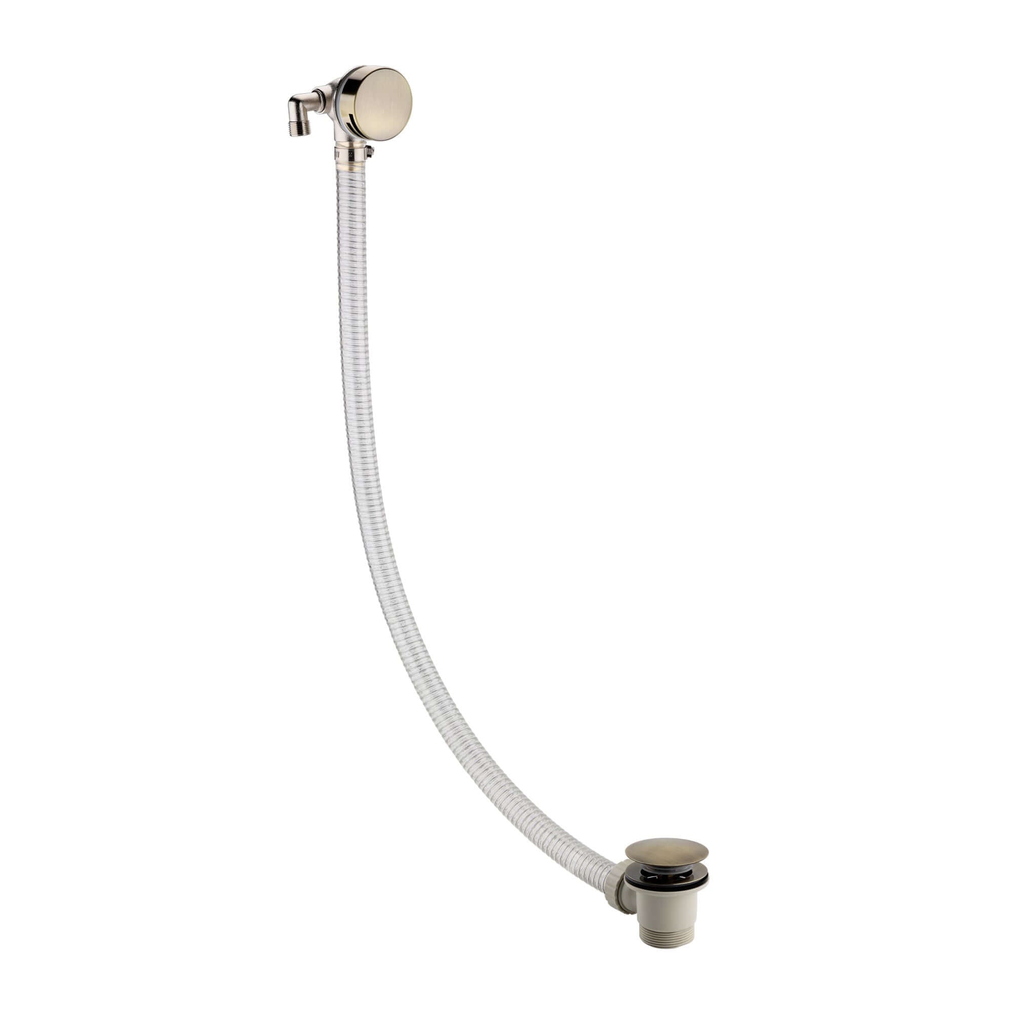 Round freeflow bath filler with overflow and clicker waste - antique brass