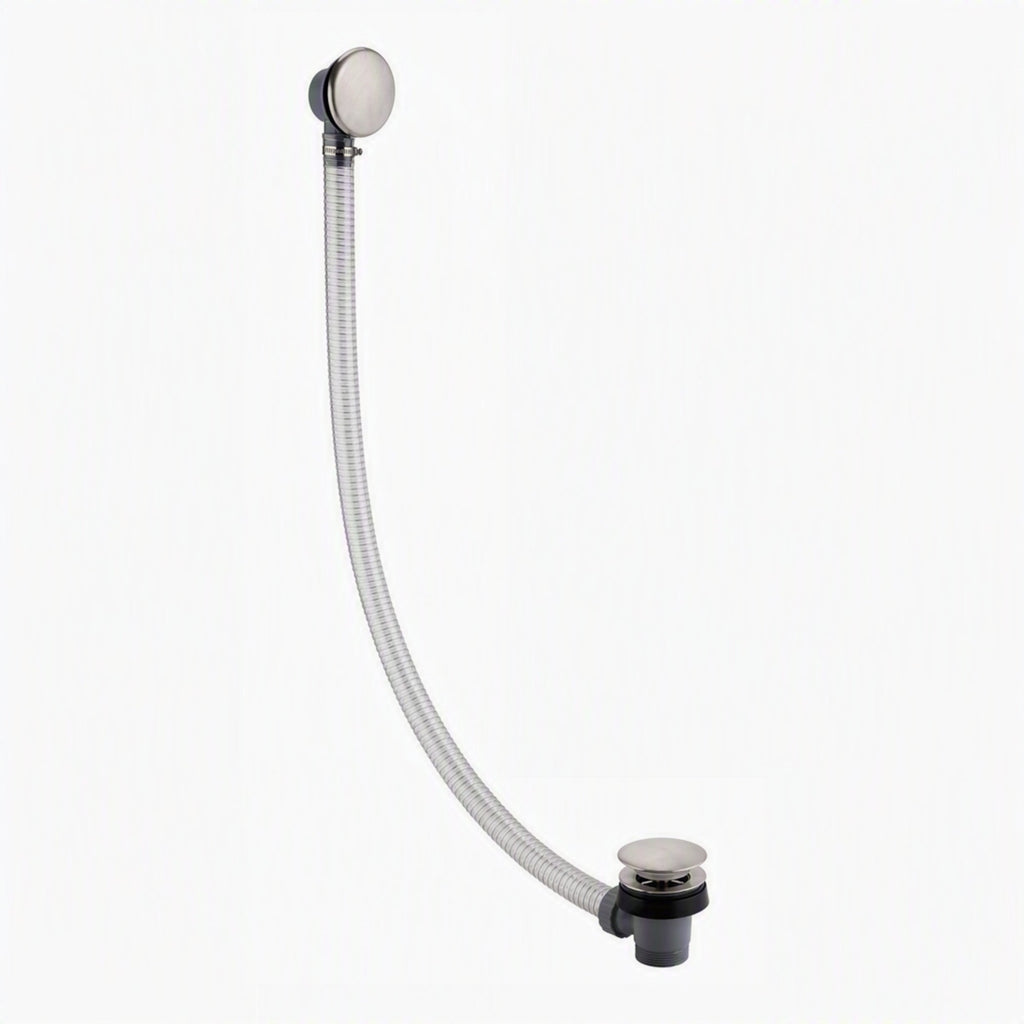 Easy clean cut to size pipe bath sprung waste & overflow (bath thickness 5-15mm) - brushed nickel