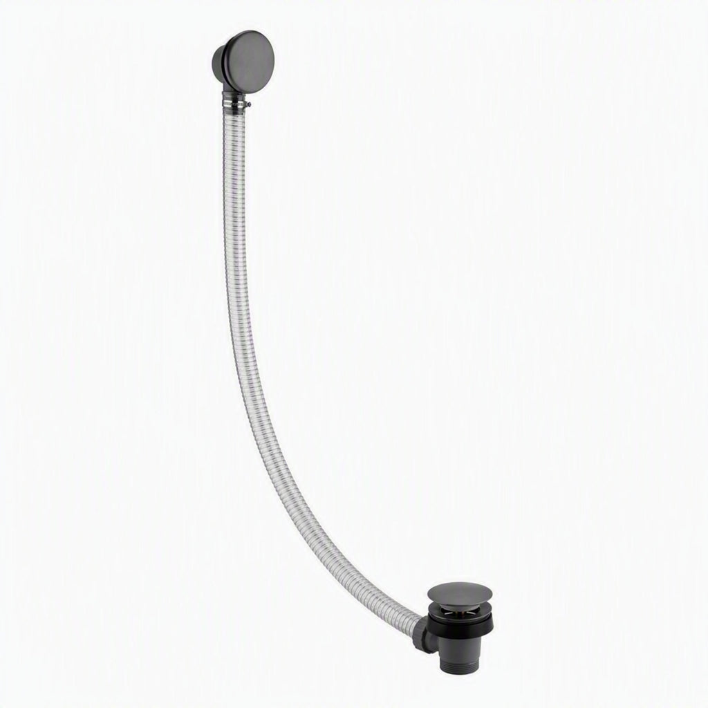 Easy clean cut to size pipe bath sprung waste & overflow (bath thickness 5-15mm) - gunmetal grey