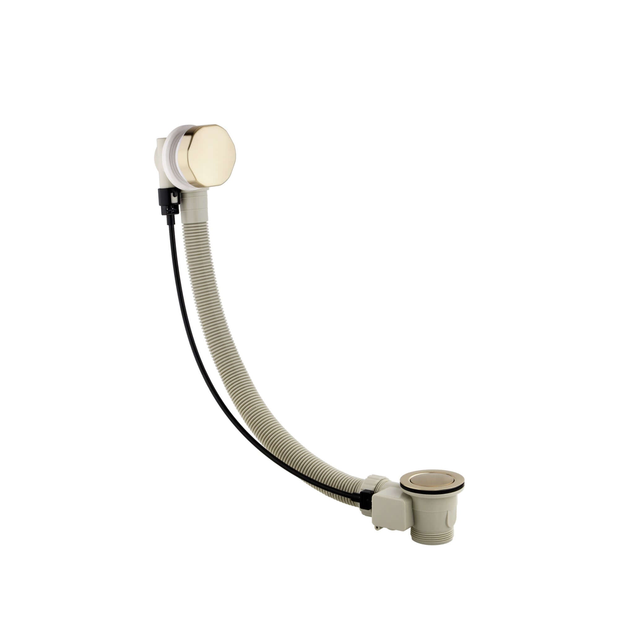 Bath pop up waste with overflow suitable for 5-25mm bath thickness - brushed brass