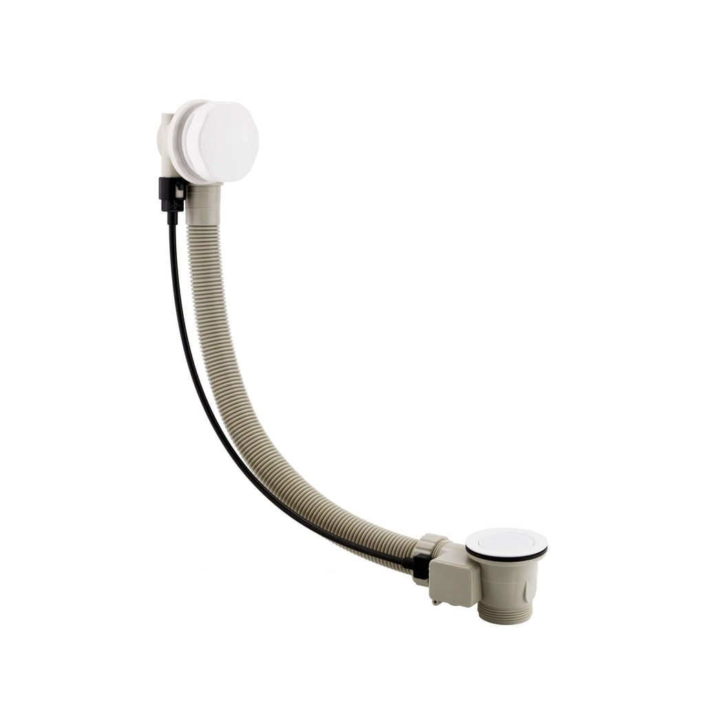 Bath pop up waste with overflow suitable for 5-25mm bath thickness - matt white