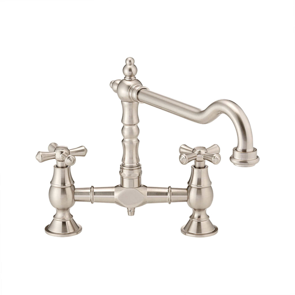 Langley Brushed Nickel Bridge Kitchen Sink Mixer Tap Traditional Colonial Crosshead