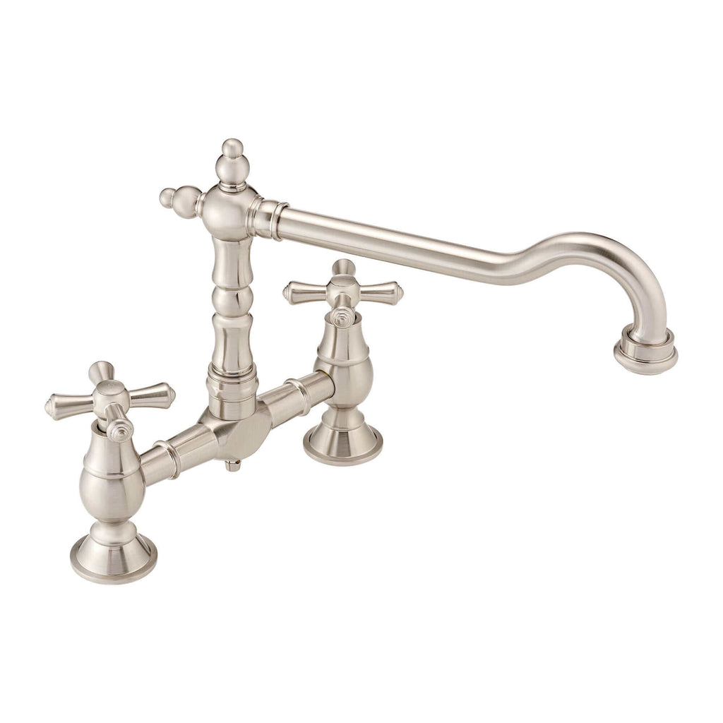 Langley Brushed Nickel Bridge Kitchen Sink Mixer Tap Traditional Colonial Crosshead