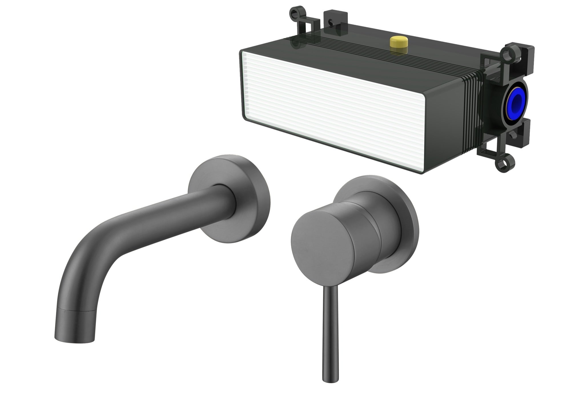 Calder wall mounted basin mixer with EZ box - gunmetal grey