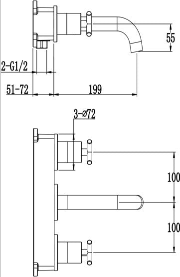 Ibstock Wall Mounted Basin Bath Mixer - Chrome