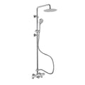 Cali thermostatic bar bath shower mixer valve with dual rigid riser kit, 200mm round overhead rain shower and handheld - chrome