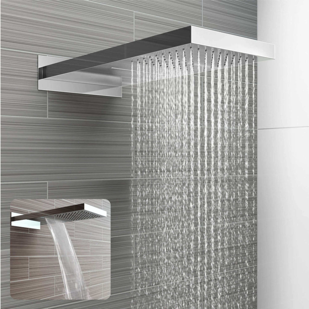Rectangular dual fixed shower head (waterfall + rainfall)  575 x 230mm - chrome