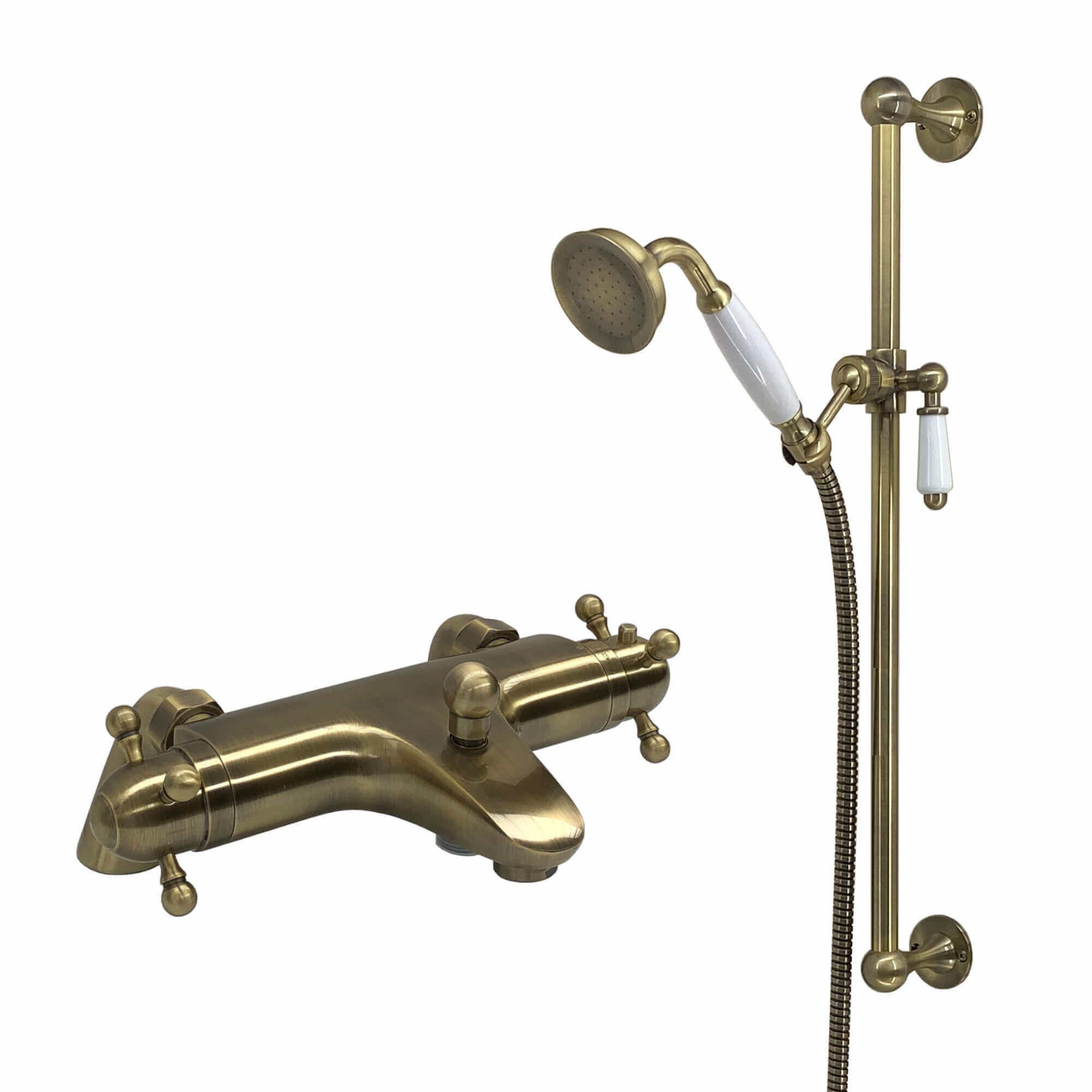 Gallant traditional thermostatic bath shower bar mixer valve deck mounted with slider rail kit - antique brass
