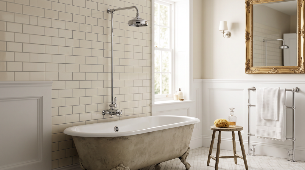 Windsor traditional thermostatic shower set single outlet incl. angled riser rail, rain shower head 200mm - chrome