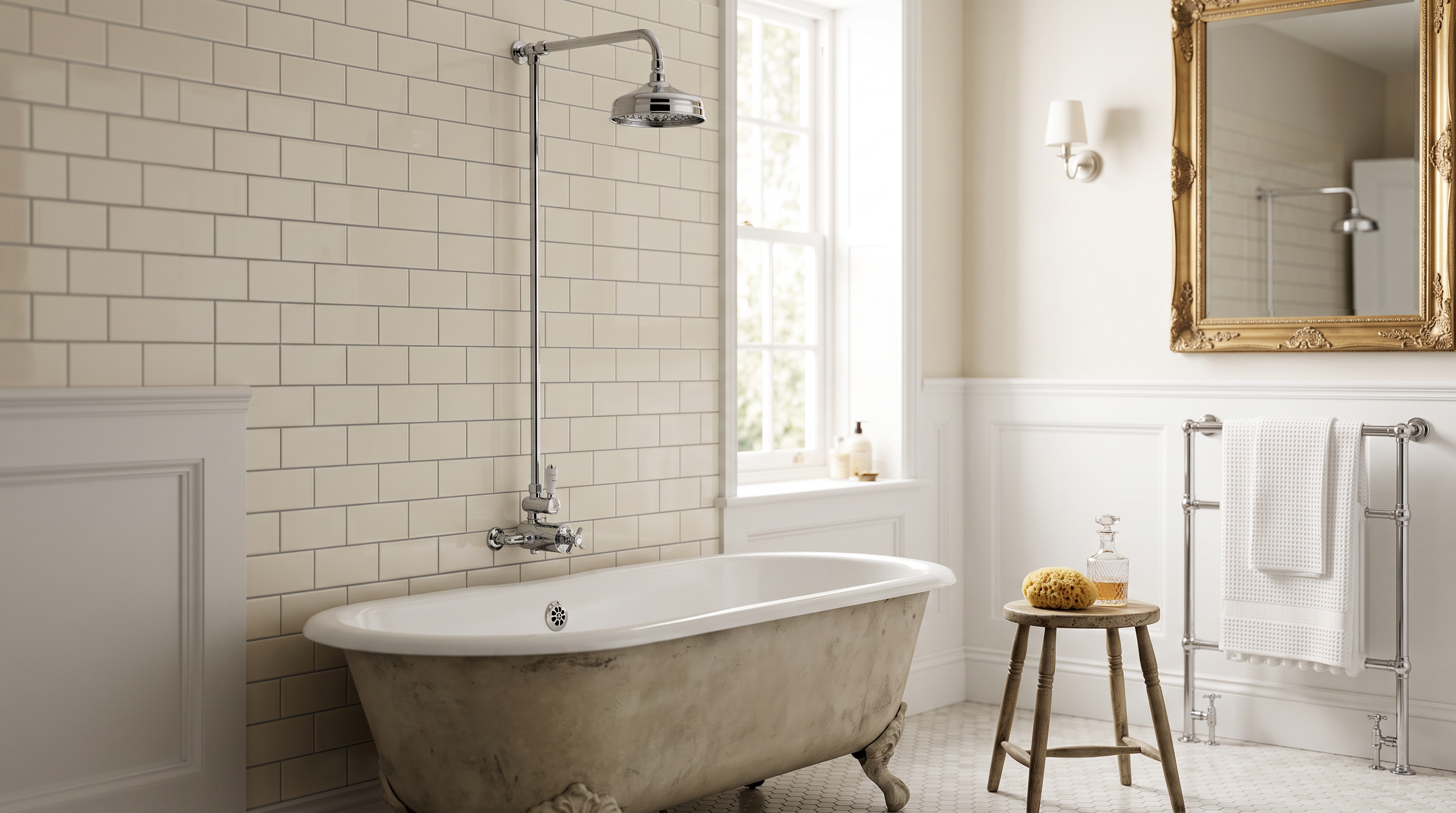 Windsor traditional thermostatic shower set single outlet incl. angled riser rail, rain shower head 200mm - chrome