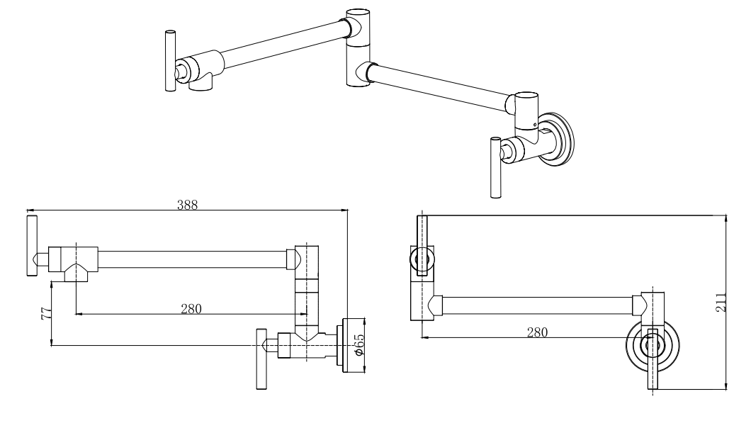 Porter wall mounted pot filler kitchen sink mixers - chrome