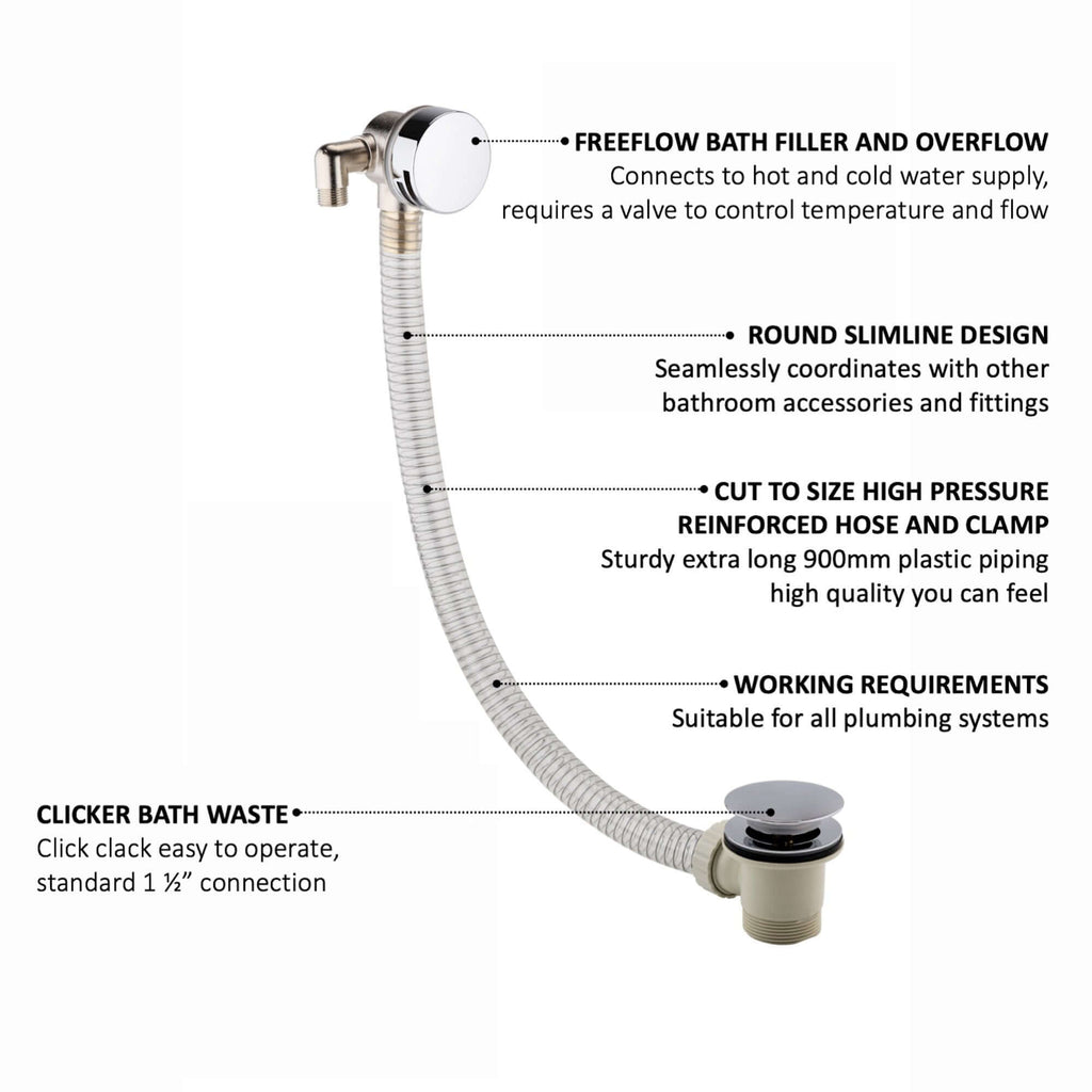 Round Bath Filler with Easy Clean Sprung Waste & Overflow - Chrome