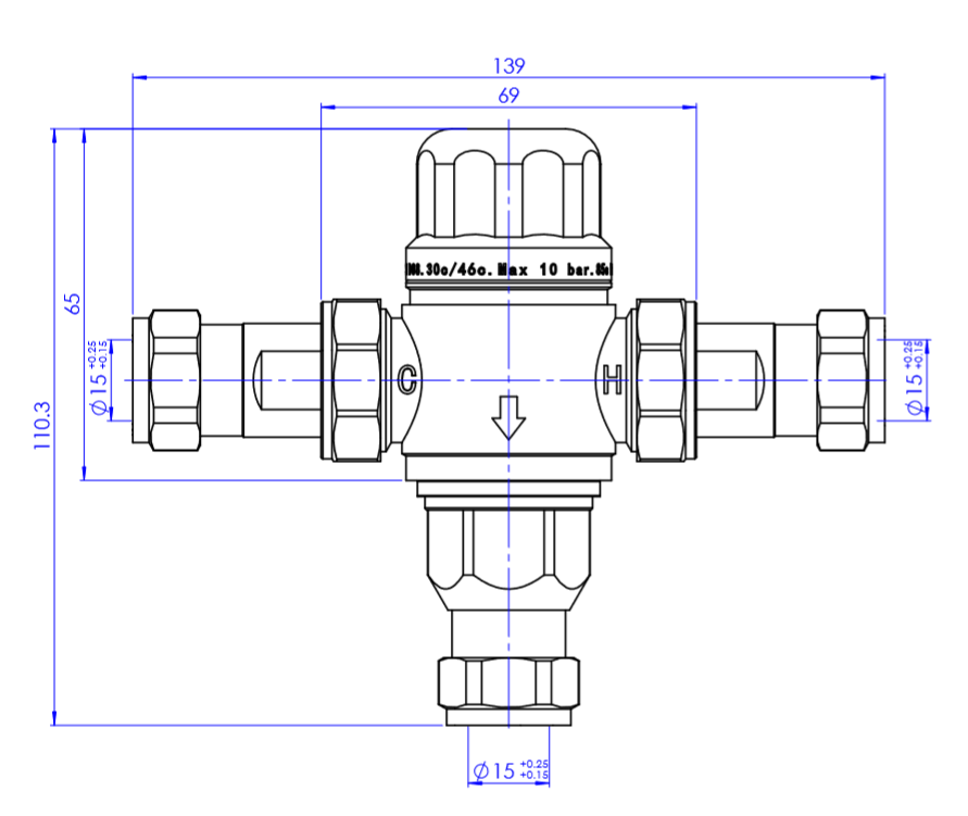 Thermostatic mixing valve - DN15 - chrome