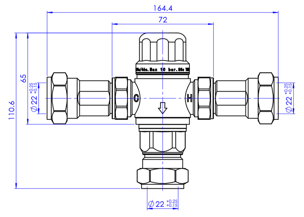 Thermostatic mixing valve - DN22 - chrome