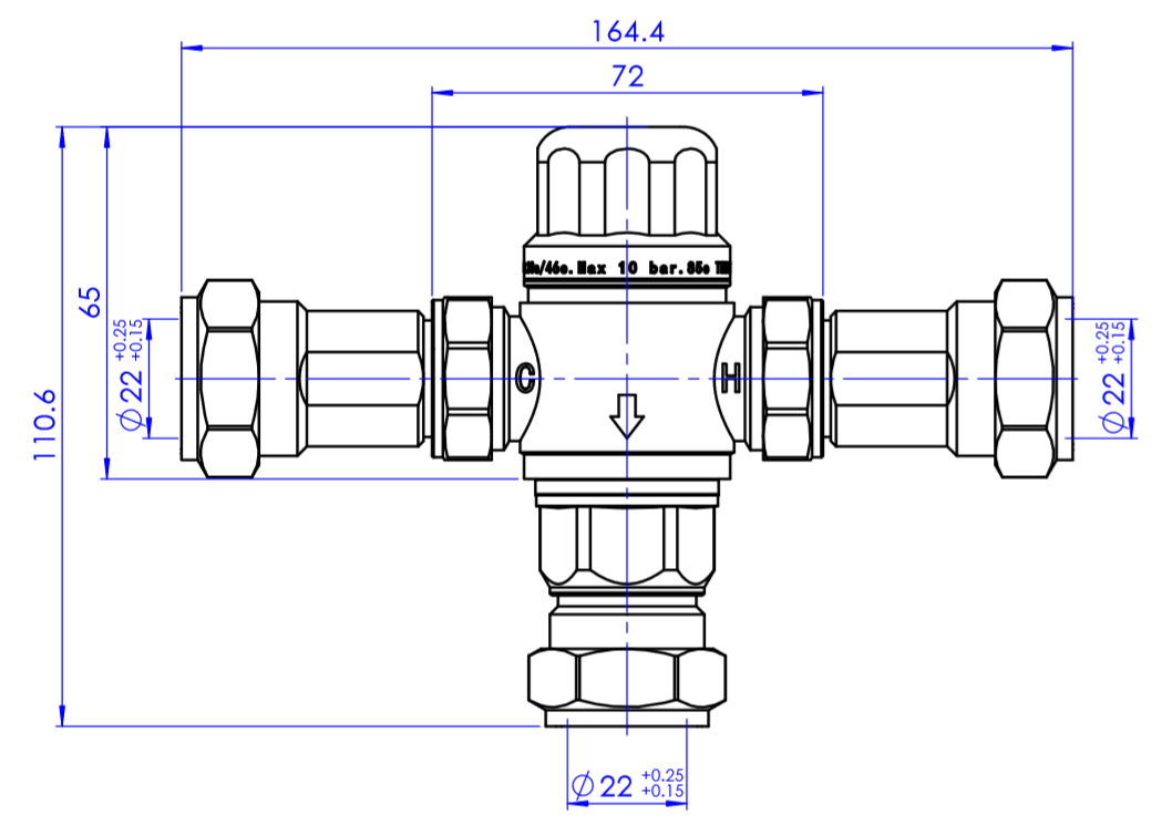 Thermostatic mixing valve - DN22 - chrome