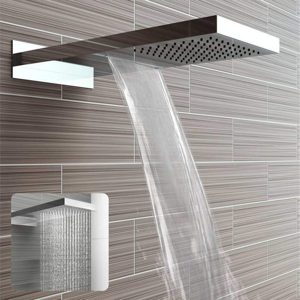 Rectangular dual fixed shower head (waterfall + rainfall)  575 x 230mm - chrome