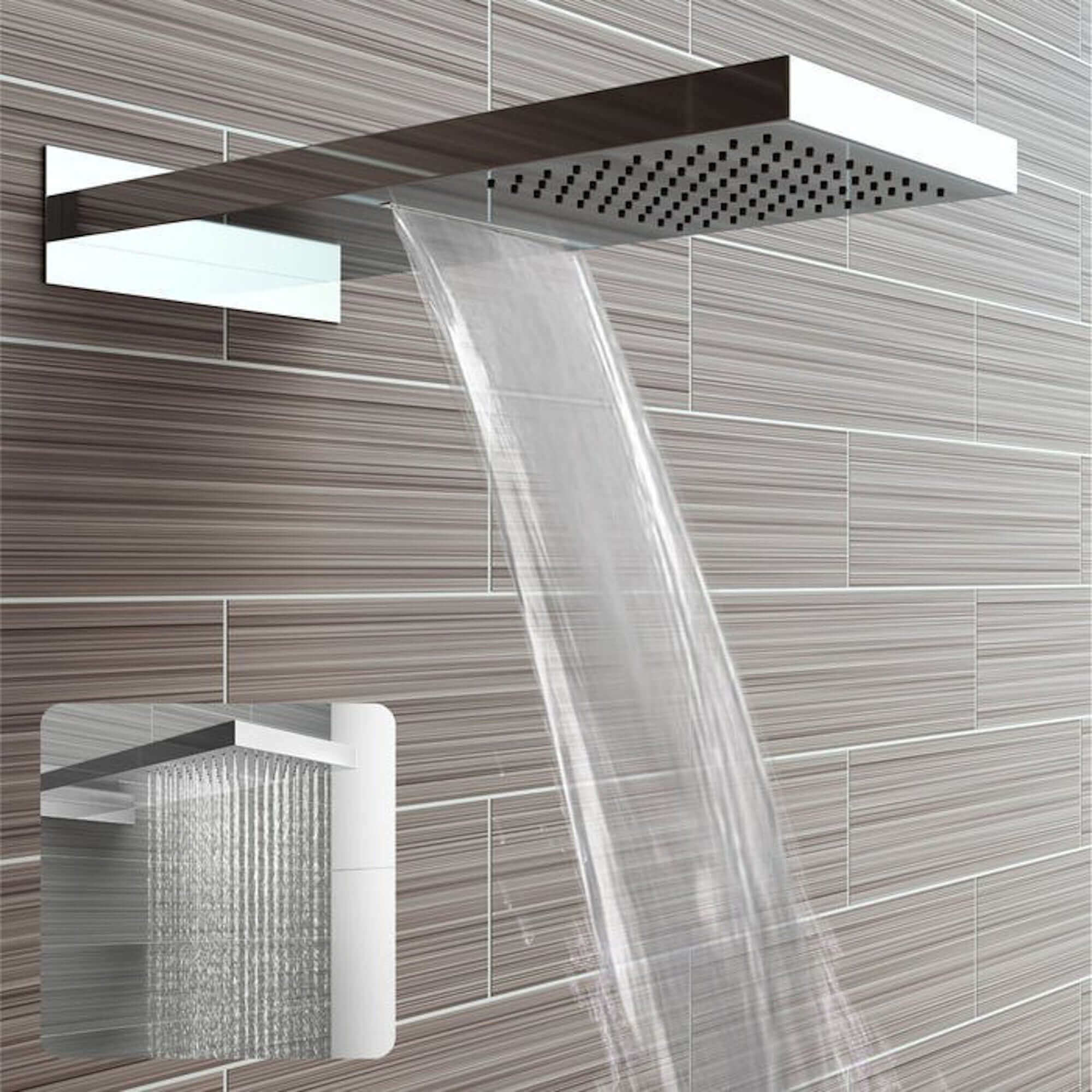 Rectangular dual fixed shower head (waterfall + rainfall)  575 x 230mm - chrome
