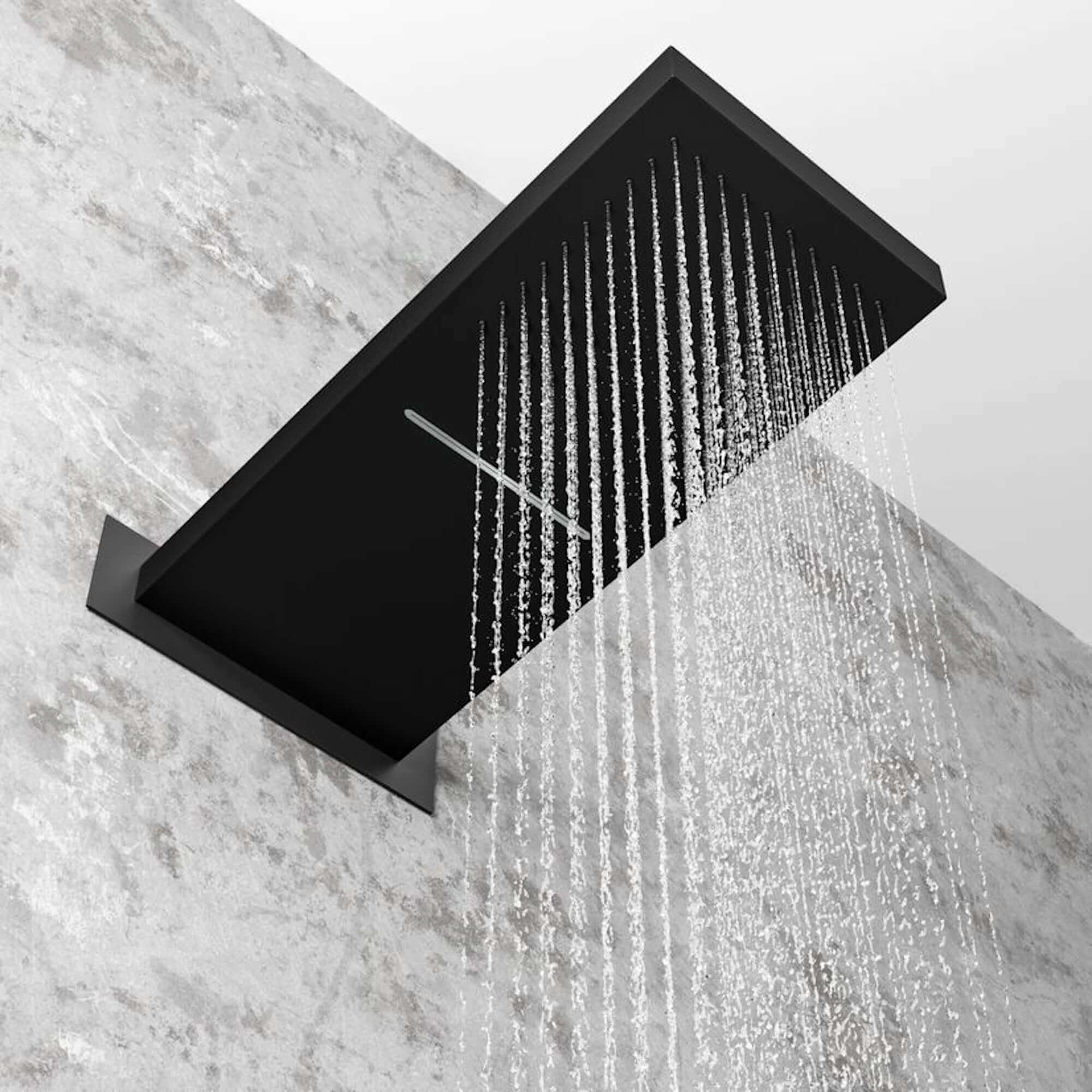 Rectangular dual fixed shower head (waterfall + rainfall)  575 x 230mm - black