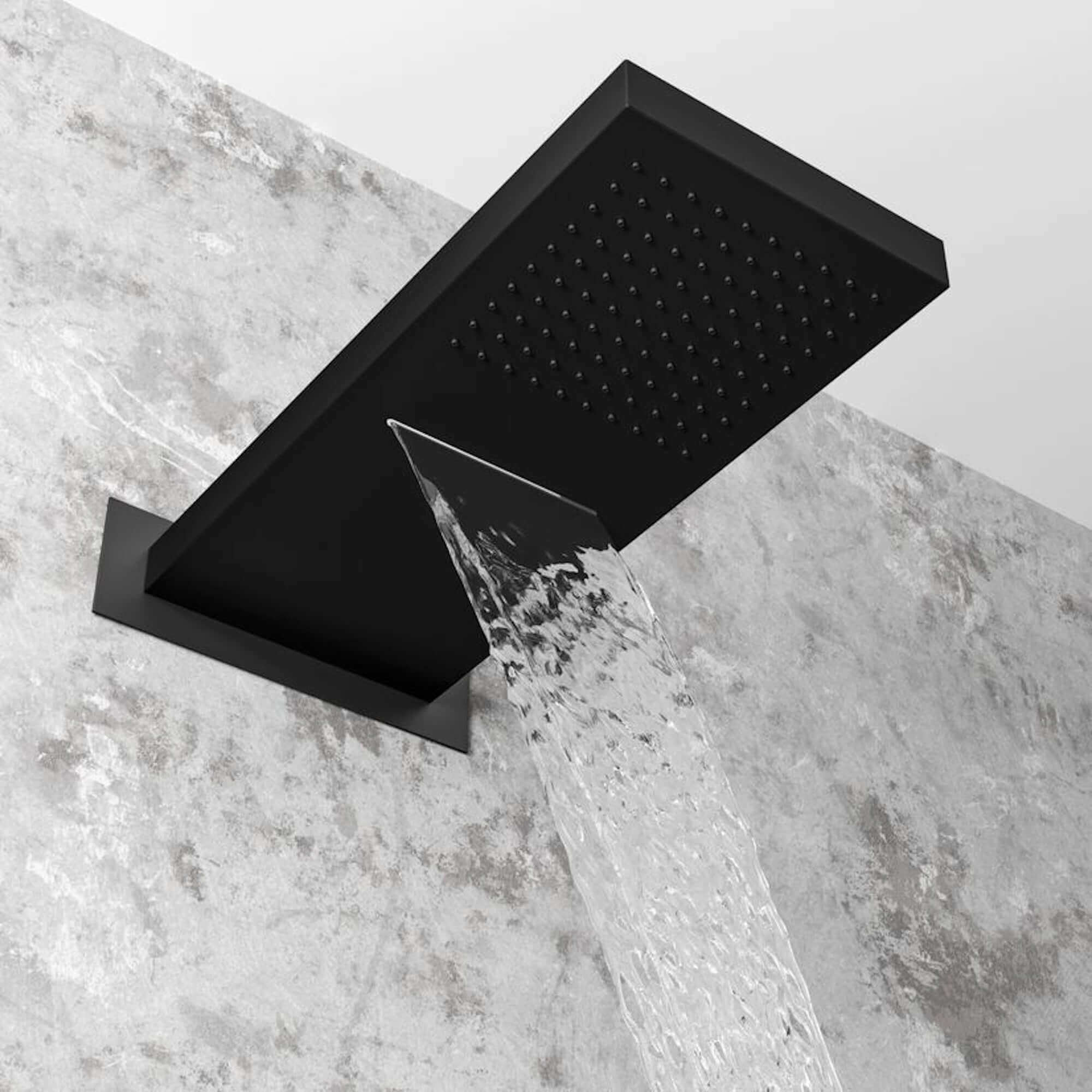 Rectangular dual fixed shower head (waterfall + rainfall)  575 x 230mm - black