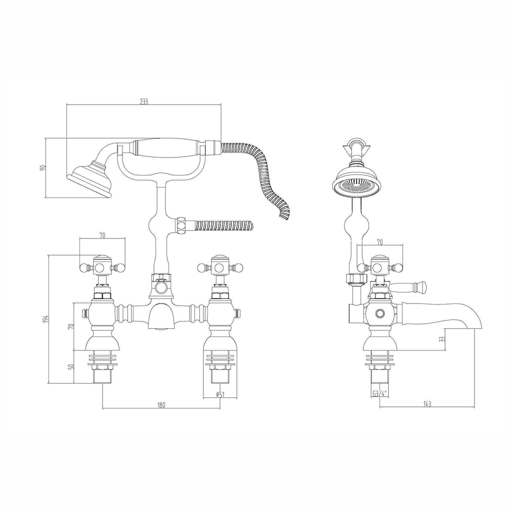 Camberley traditional bath shower mixer tap crosshead - antique brass