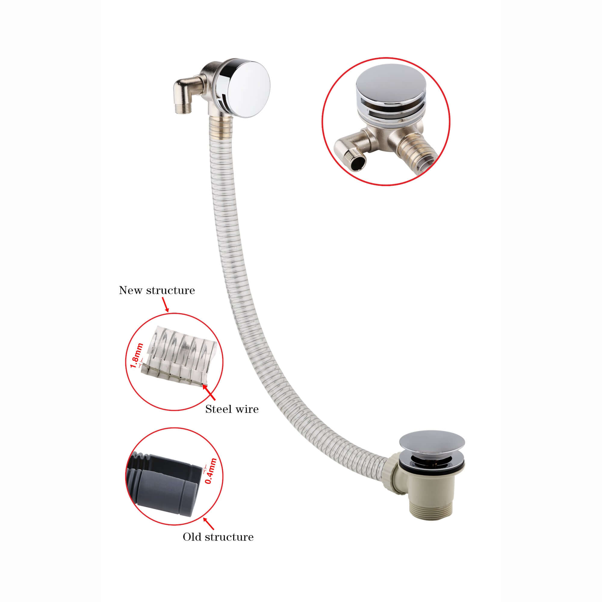 Round Bath Filler with Easy Clean Sprung Waste & Overflow - Chrome